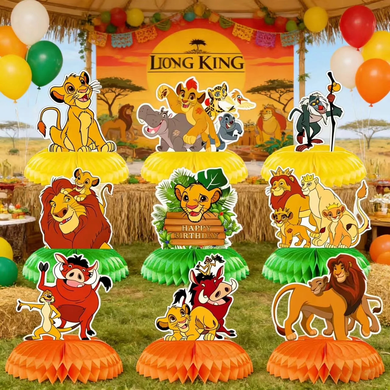 Lion King Simba Theme Honeycomb Desktop Decor DIY Lion King Birthday Party Table Toppers Decor Kids Baby Shower Party Supplie