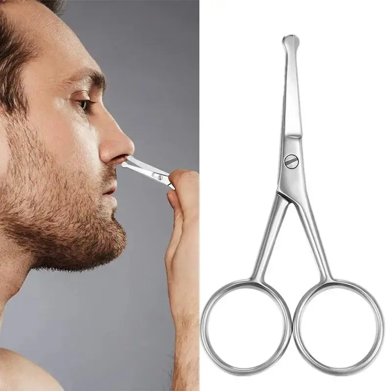 2pcs Multifunctional Easy Practical Stainless Steel Facial Hair Scissors Rounded Mustache Nose Hair Beard Eyebrows Eyelashes Tri