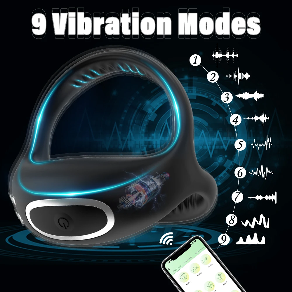 Male Silicone Penis Ring Wireless APP Bluetooth Cockring Vibration for Erection Enhancing Time Delay Ejaculation Sex Toy for Men