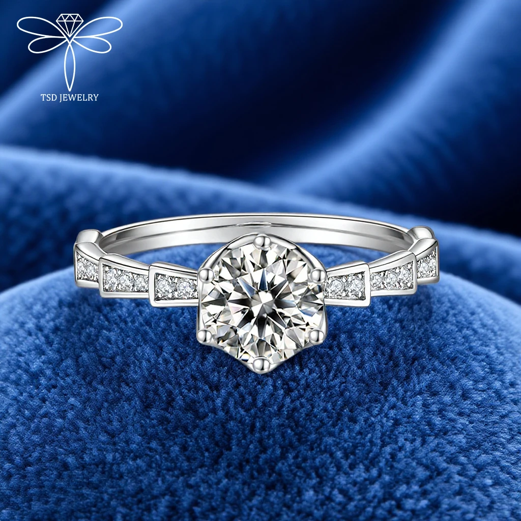 

1 Carat 925 Sterling Silver Moissanite Engagement Rings Solitaire Row Sparkling Diamond Marry Ring Women Wedding Fine Jewelry