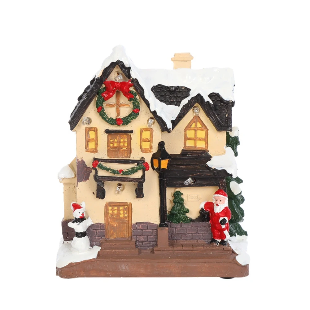 Christmas Village Houses, Resin Christmas Village with Warm Light Battery Operate, Christmas Home Table Decor,C