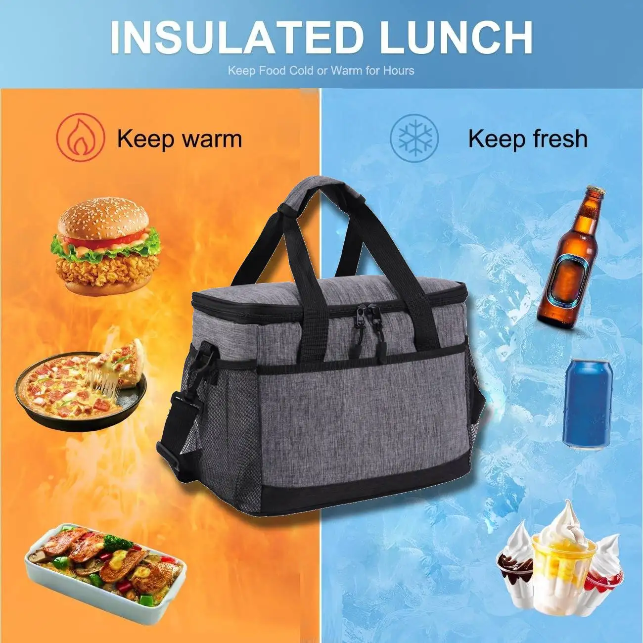 15L Large Capacity Collapsible Cooler Bag Insulated Picnic Lunch Bag Refrigeration Insulation Dual Use for Travel Camping BBQ