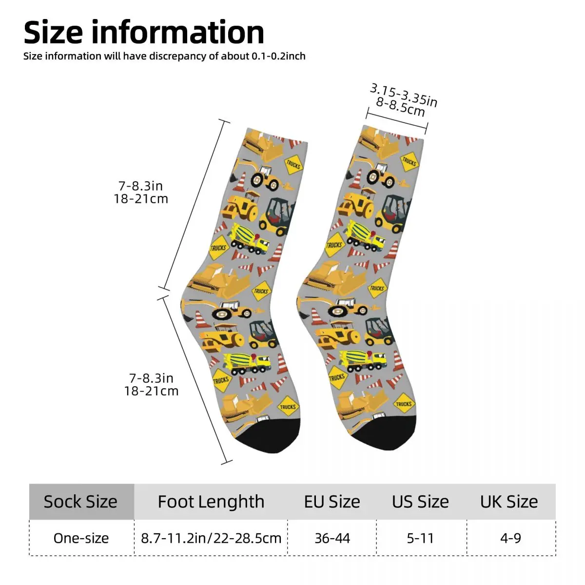 Construction Trucks Party - Excavator, Backhoe And More Socks Harajuku Super Soft Stockings All Season Long Socks Accessories