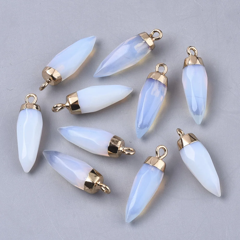 1Pcs Top Golden Plated Opalite Pointed Pendants Pendant with Iron Loops Faceted Pendant Necklace for Necklace Bracelet Jewelry