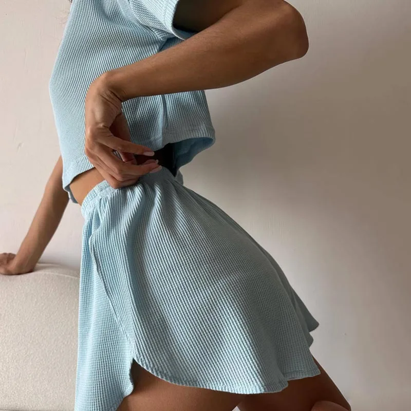 여성 잠옷 투피스 편안한 섹시한 반팔 탑 반바지 홈웨어