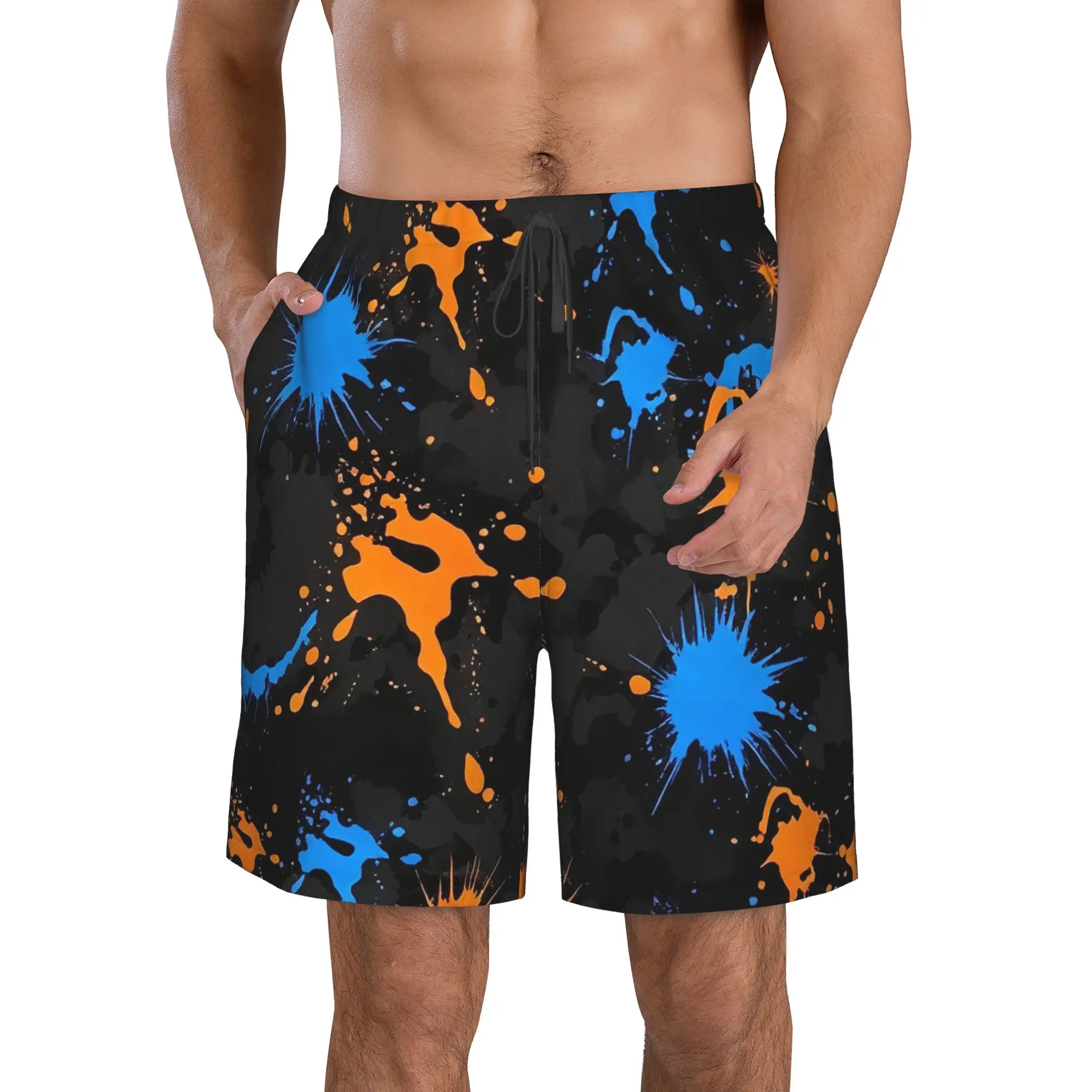 Colorful Graffiti Splash Pattern Trunks Beach Board Shorts Casual Quick Dry Swim Summer Men Pants
