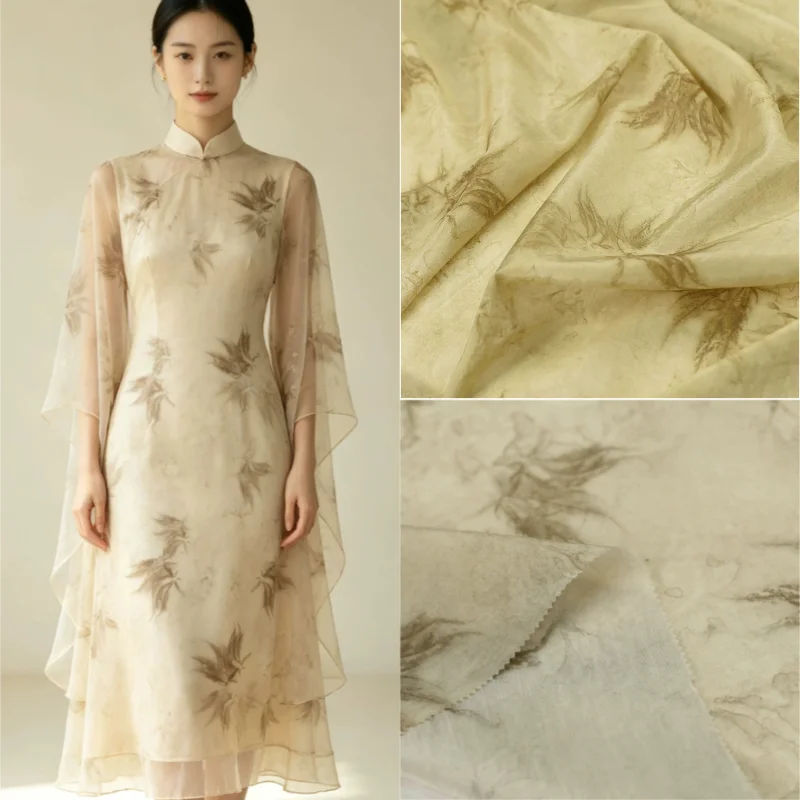 Rayon Fabric Chinese Style Chiffon Print Hanfu Qipao Dress Top Cheongsam Designer Handmade DIY Craft Material Apparel Textile