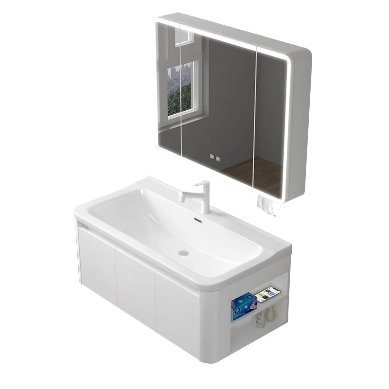 Yjq honeycomb aluminum bathroom cabinet with side cabinet storage wash basin combination ceramic integrated enlarged wash basin