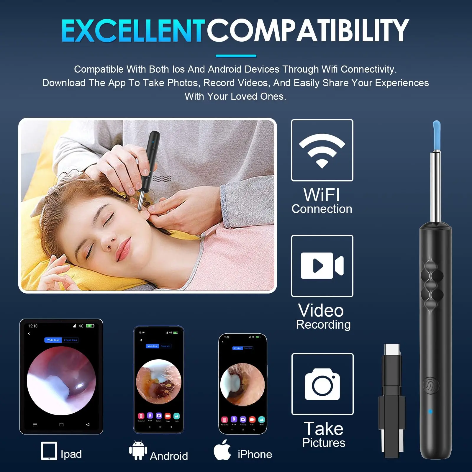 Ear Wax Removal, Upgraded Ear Cleaner with 1920P Camera, Ear Wax Removal Tool Camera with 8 Pcs Ear Set, with 7 Ear Spoon