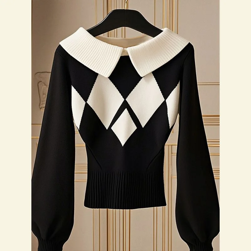Spring Autumn And Winter 2025 New Unique And Super-Good-Looking Rhombic Sweater Slim Knit Sweater With  Bottoming Inside
