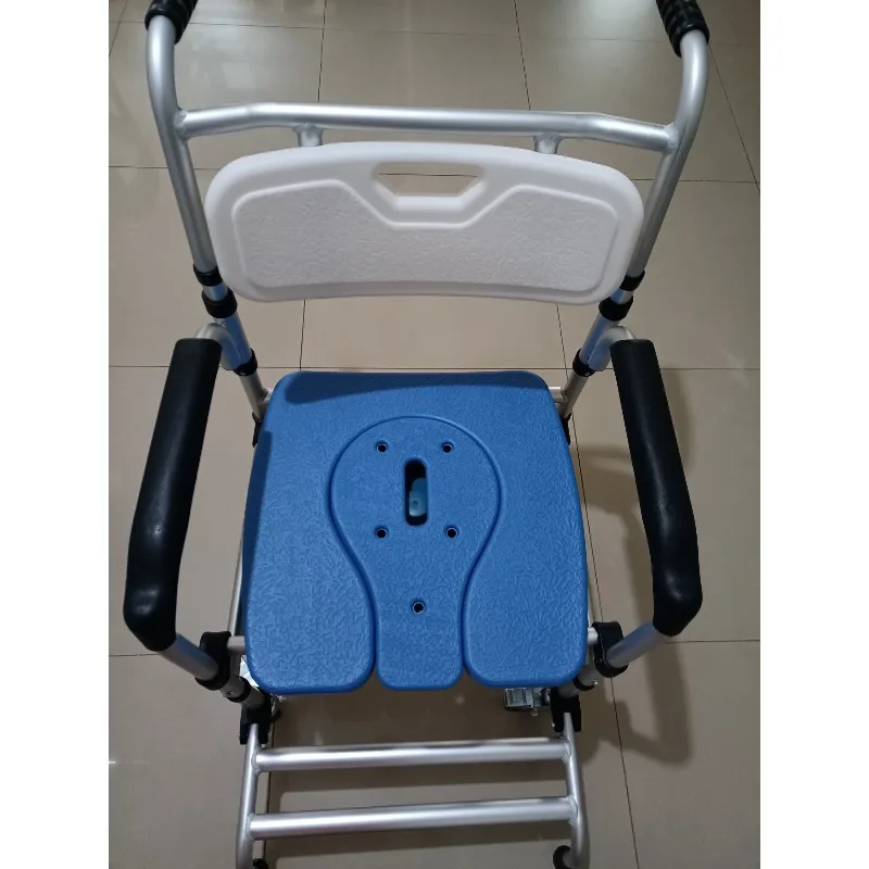 

Foldable Commode Chair with Wheels Elderly Portable Toilet and Shower Chair Adjustable Height Mobile Potty Bathroom Chair