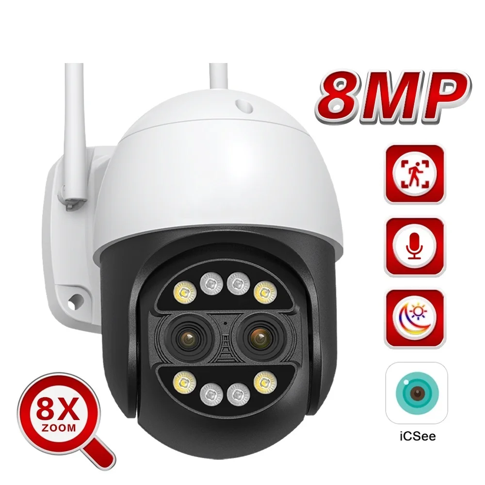 New 2.8mm -12mm 8X Zoom 4K 8MP PTZ WiFi IP Camera 2K 4MP Outdoor AI Human Tracking 2-Way Audio Smart Home Security Camera