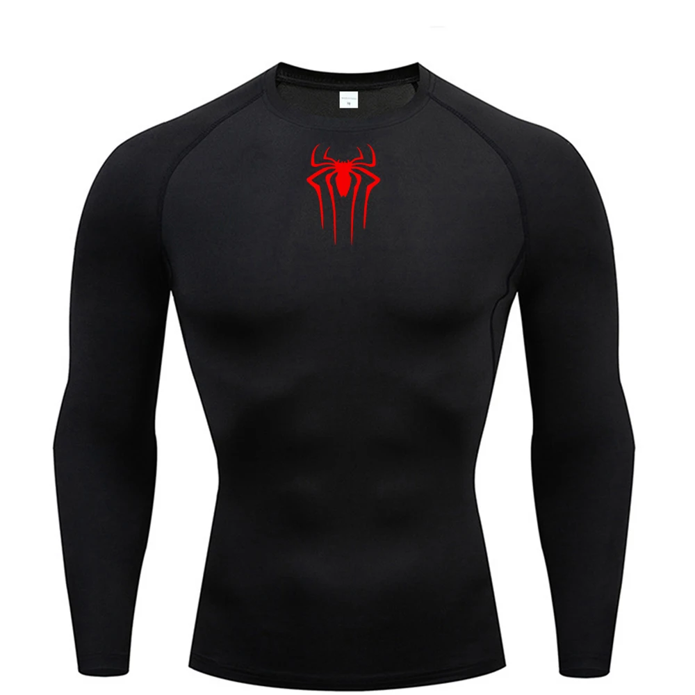 

Spider Print compression shirt Men's Summer Long sleeve rash Protection Gym Workout T-shirt Sports Quick-drying undershirt top