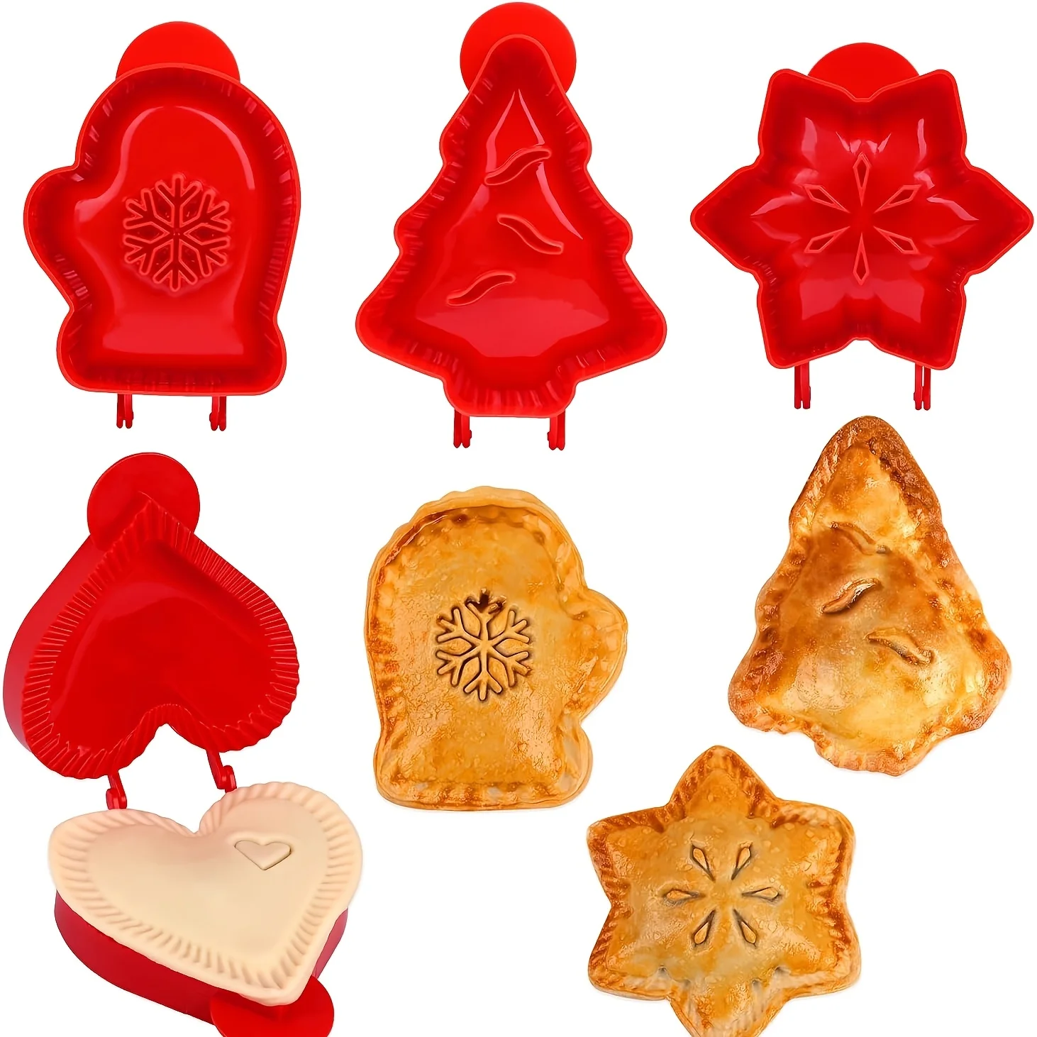 4Pcs Christmas Winter Hand Pie Molds, Heart Snowflake Glove Tree Shape Dough Press Molds