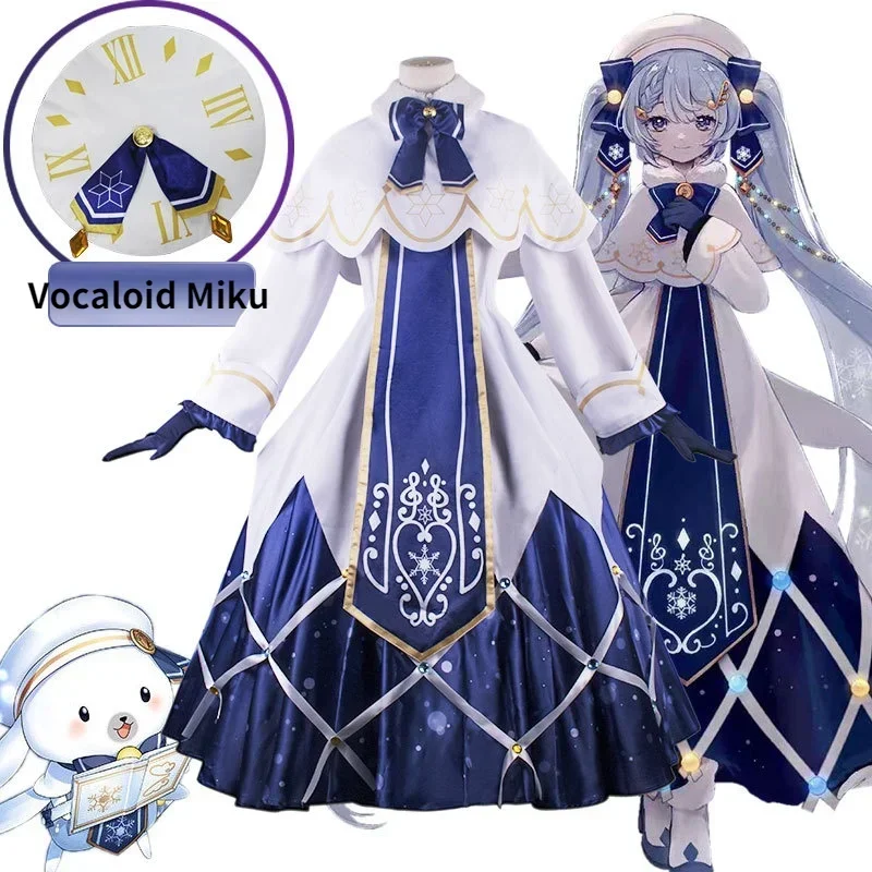 女の子のためのボーカロイド漫画ミクコスプレ衣装,雪,カワイ,クリスマスパーティーの衣装セット,ロリータドレス,フルウィッグ,2021