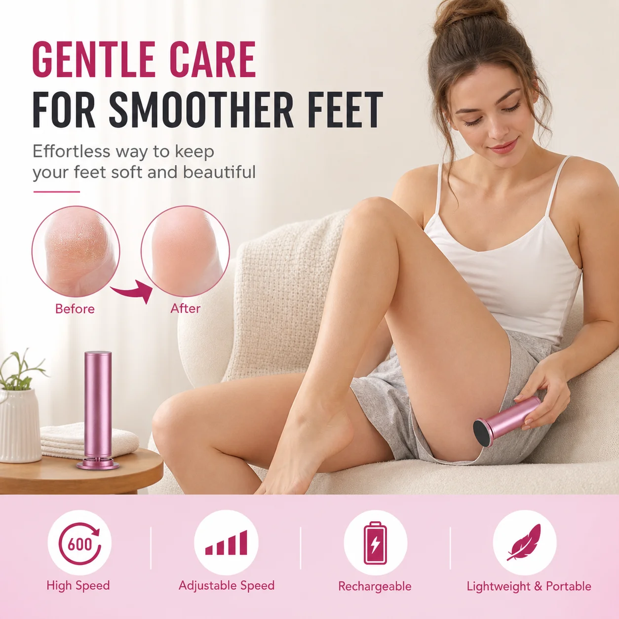 lectric Callus Remover, USB Foot File Stepless Speed Forward Reverse 20 Discs Pedicure Tool for Home Travel Summer Smooth Heels