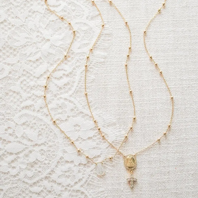 Virgin Mary Cross Pendant Necklace Shell Carving Beads Religious Christian Necklace Church Gathering Daily Wear Light luxury