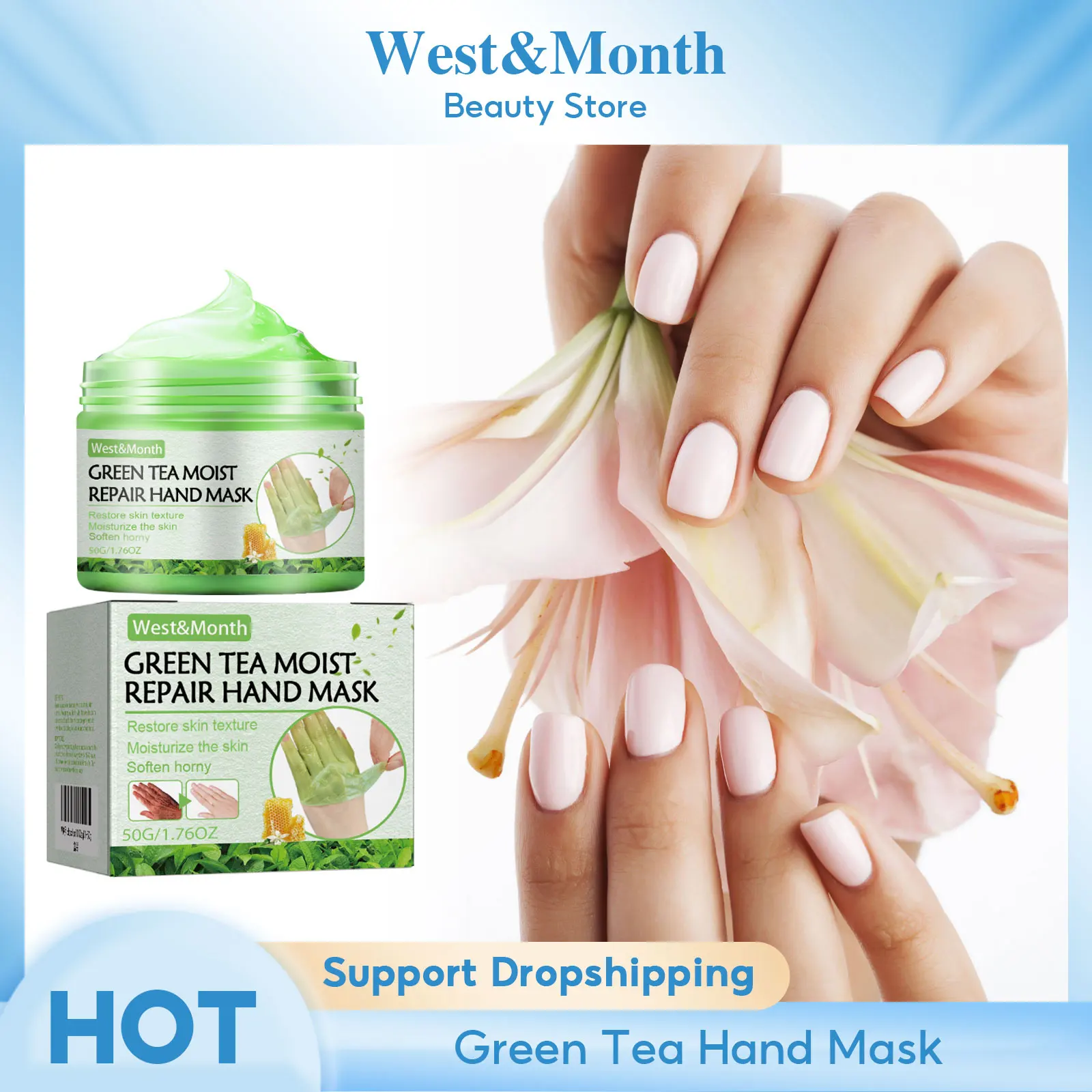 Green Tea Repairing Hand Mask Skin Rejuvenation Anti Cracking Moisturizing Dead Skin Removal Firming Nourishing Care Hand Mask