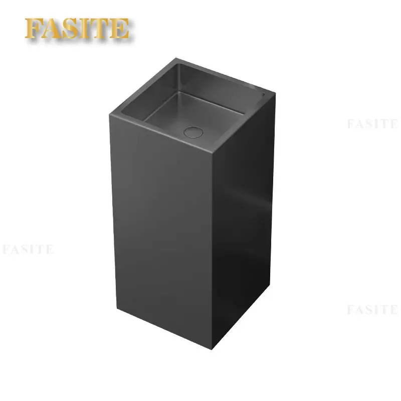 Nordic Style Stainless Steel Column Basin for Bathroom Integrated Floor Standing Pedestal Washbasin