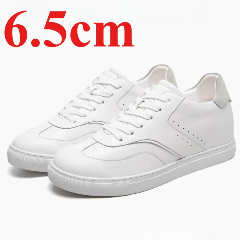 

White Height Increasing Shoes for Men's 7cm Genuine Leather Breathable Lightweight Fashionable Board Shoes Casual Training Shoes