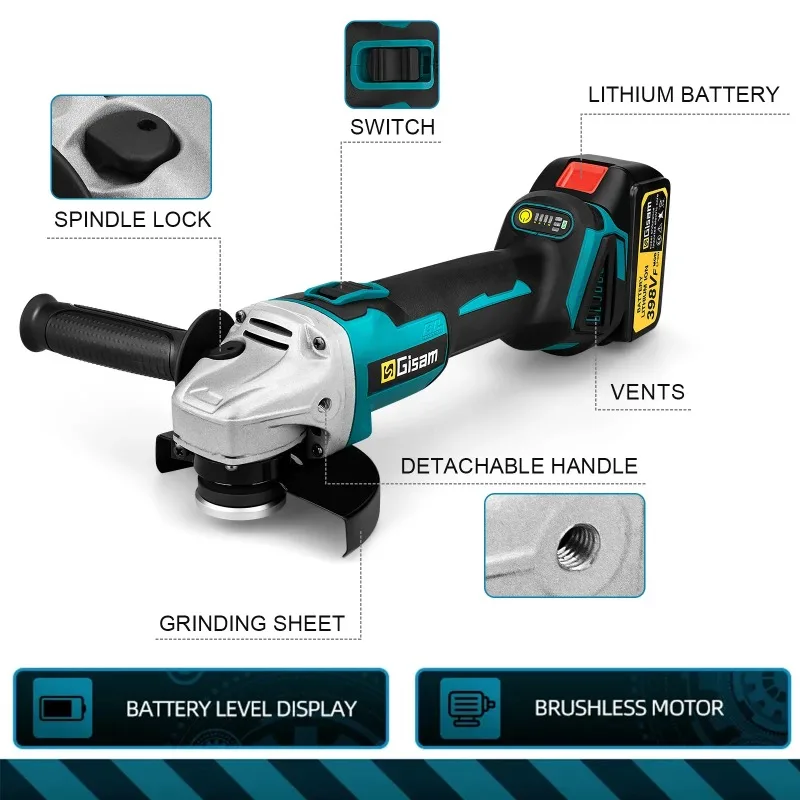 【Hot Item】 125mm M14 Brushless Angle Grinder Cutting hine Cordless Electric Angle Grinder Power Tools for  18V Battery Pins view 3