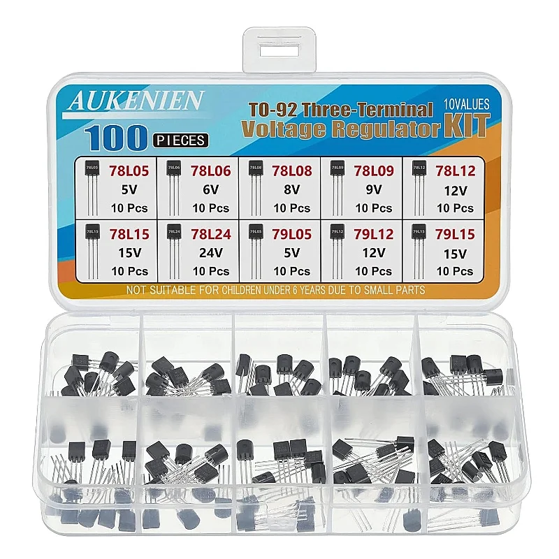 

AUKENIEN 10 Values 100 Pieces 78L05 78L06 78L08 78L09 78L12 78L15 78L24 79L05 79L12 79L15 TO-92 Transistor Kit