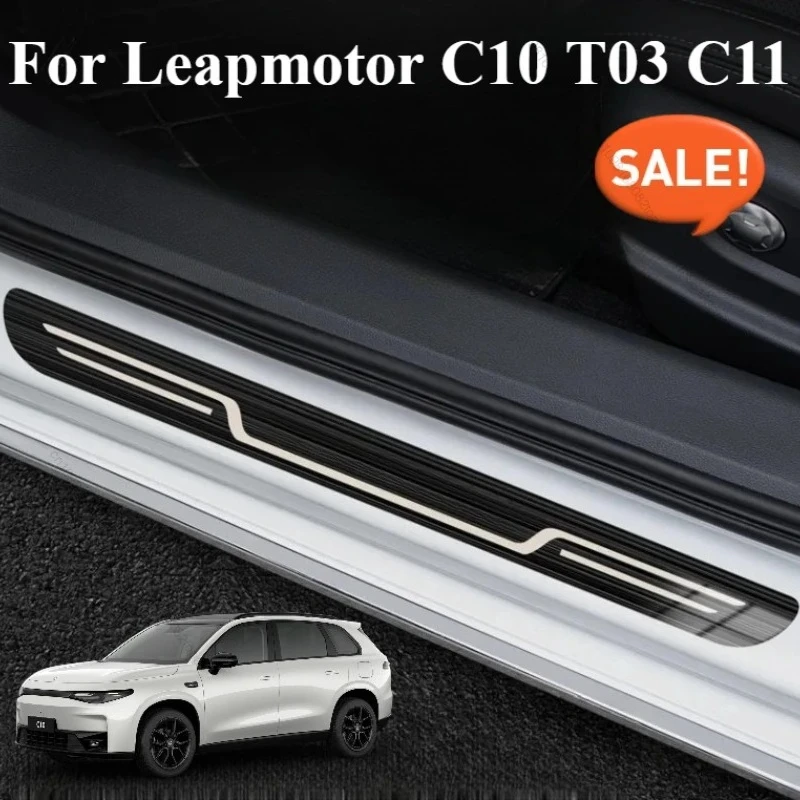 

Автомобильная накладка на порог из нержавеющей стали для Leapmotor C10 T03 C11 2024 2025, защитная пластина, аксессуары для салона автомобиля