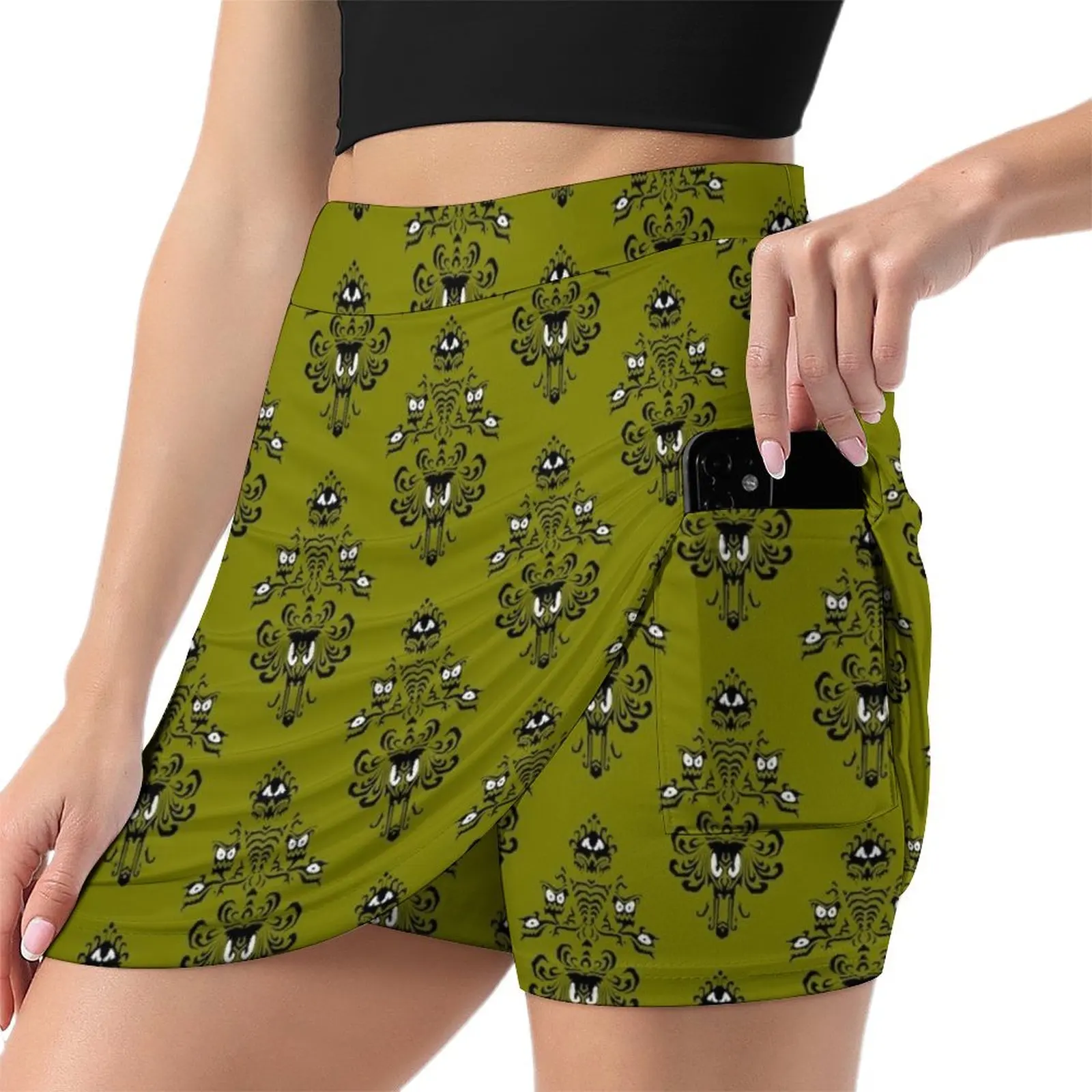 Haunted Mansion Wallpaper Olive Green #Bold Mini Skirt women's summer clothing 2025 Short skirt woman Dresses