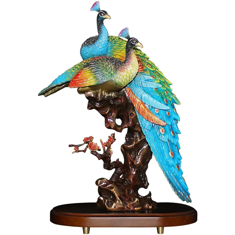 Brass peacock, Qin Sue and Ming ornament creative Chinese living room entrance large decoration