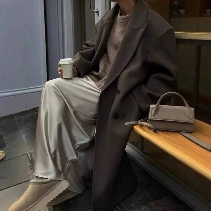 سترة أنيقة عصرية راقية لموسم الخريف/الشتاء معطف صوفي عصري جديد باللون البني #3