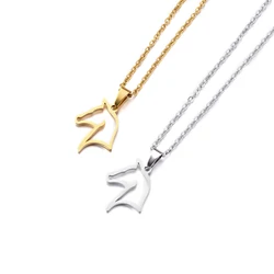 Hollow Out Horse Head Stainless Steel Animal Charm Pendant Necklace For Women Men Daily Jewelry Gift