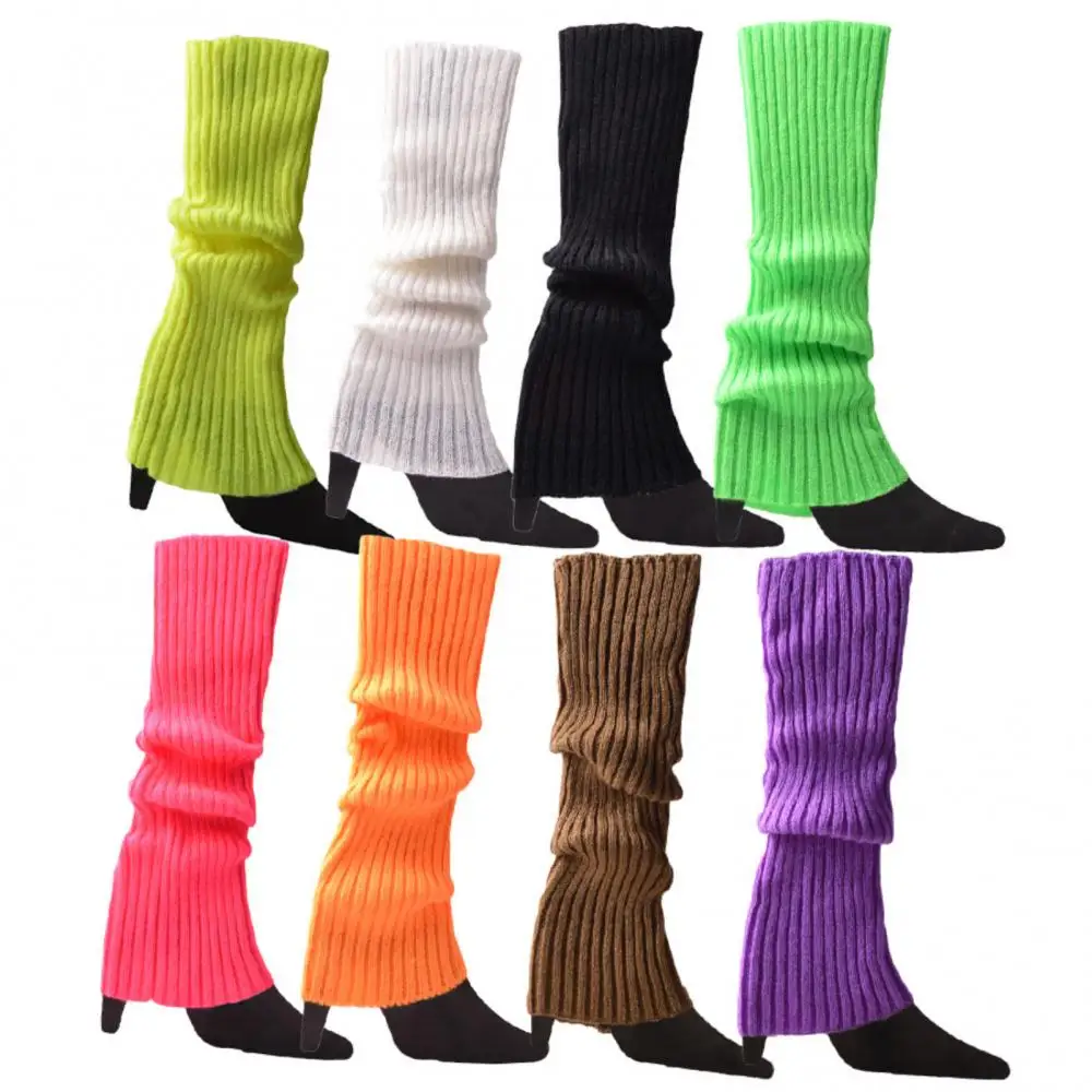 Knitted Long Socks Women Leg Warmers Halloween 80s Neon Colored Knit Leg Warmers Ribbed Bright Footless Socks Punk Gothic Socks