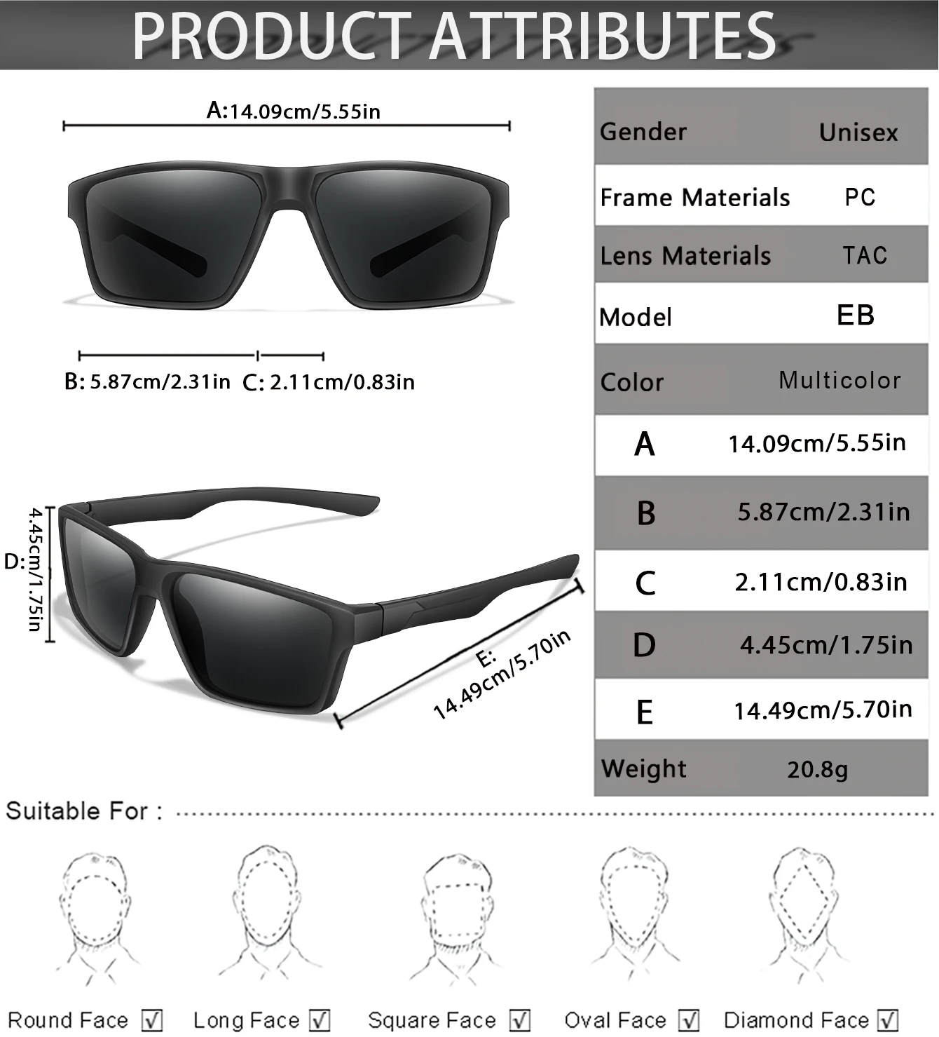 Polarisierte quadratische Sonnenbrille mit bunten Gläsern als Radfahren, Fahren, Wandern und Laufen, UV400-Brille für Männer, Frauen, Mädchen, Jungen, Festival – Detail 2