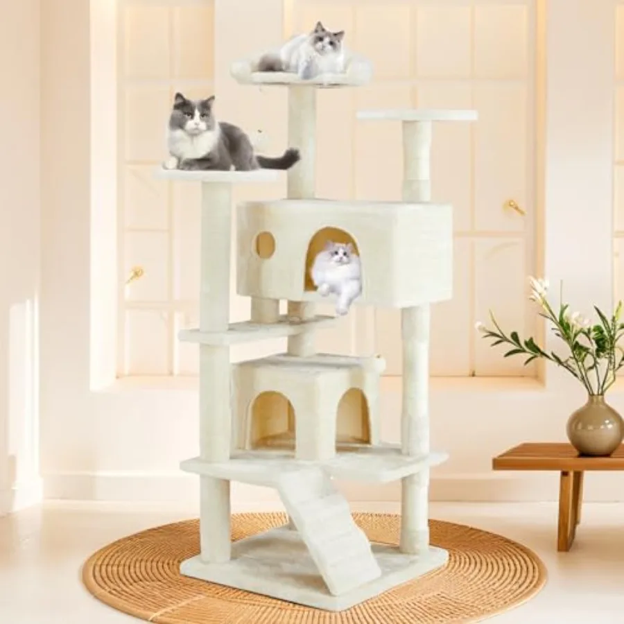 

54 Inch Multi-Level Cat Tree Tower with Scratching Post Indoor Cat Condo with Climbing Ladder Plush Toy Play House for Cats Bei