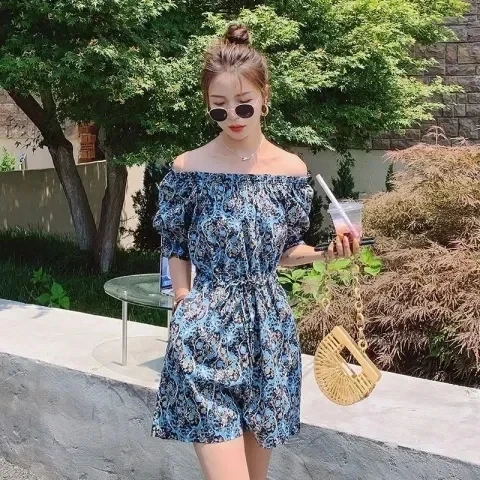 

Fashionable Short Sleeve Onesie for Women High Waist Straight Leg Pants Korean Style Summer Collection Elegant Five-Quarter L...