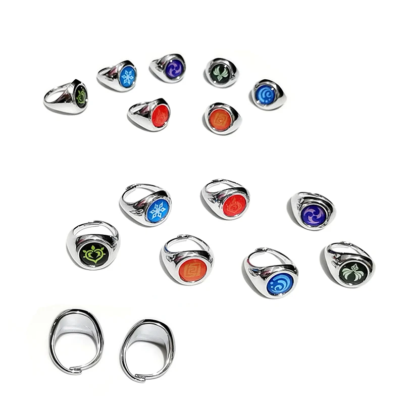 Anime Game Genshin Impact Elemental Ring Accessories Metal Adjustable Rings Women Jewelry Fashion Finger Ring Men Accessories