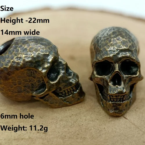 Imagen 2 del producto Cabeza de calavera con textura de martillo, cuentas de Paracord EDC de latón Retro, cuerda de paraguas, cordón tejido, colgantes, accesorios de pulseras DIY hechos a mano