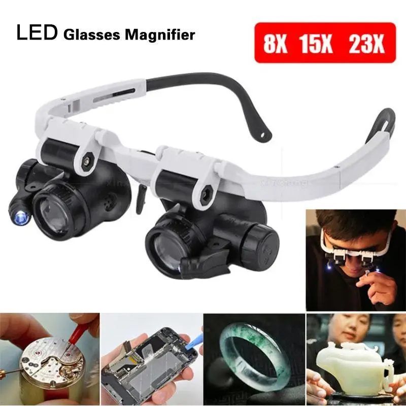 

2022 8X/15X/23X Double Eye LED Lamp Magnifier Spectacles Glasses Magnifier Loupe Watch Jewellery Measurement Glass Glasses