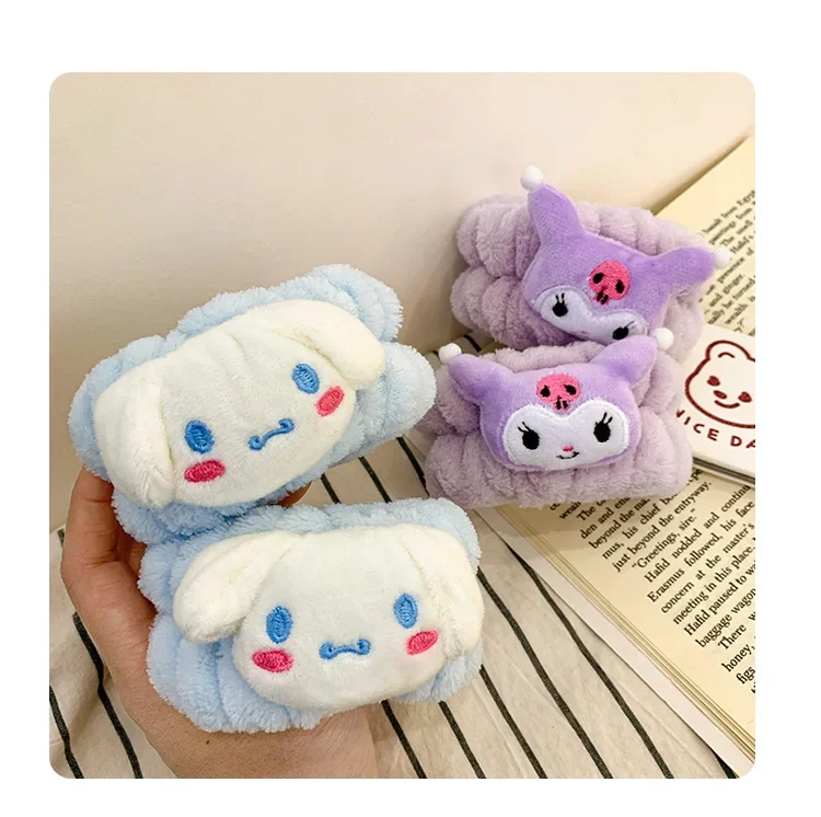 Sanrios Cinnamoroll Kuromi Mymelody kawaii Cartoon face wash wristband Hair Band Anime Plush Cuffs Sports Sweat Bracelet Sleeves