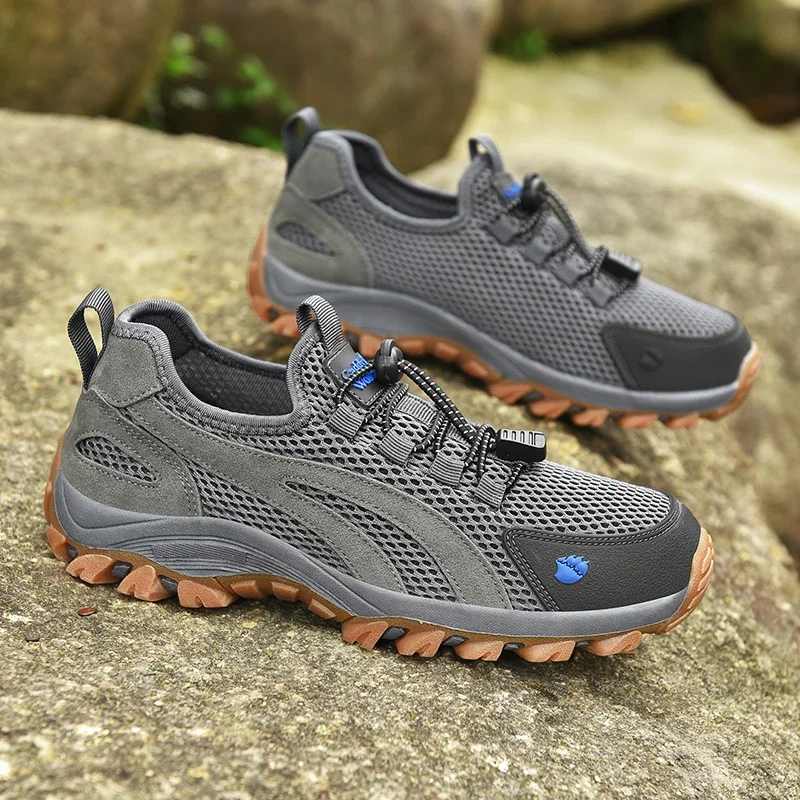 Summer Outdoor Hiking Mountain Shoes for Men Black Gray Mesh Male Cross-country Walking Shoes Non-slip Youth Trekking Trainers