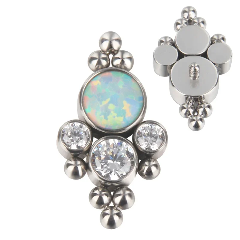 G23 Titanium ear studs 4 CZ Paved With 2 Tri-bead Cluster Tops Labret Lip Ring Ear Cartilage Tragus Earring Helix Body Piercing