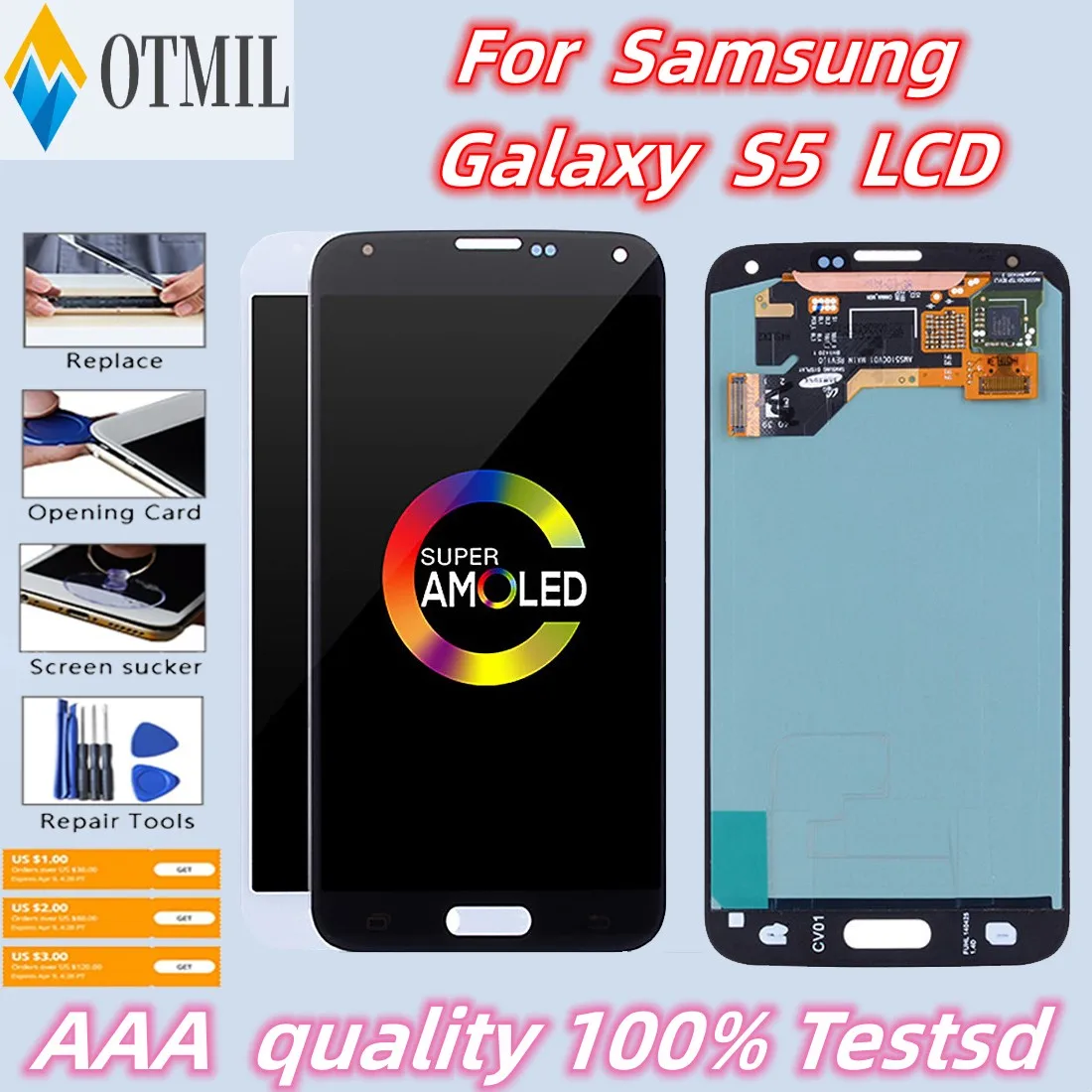 5.1 "wyższej jakości Amoled dla SAMSUNG GALAXY S5 G900G 900F G900M G901F wyświetlacz LCD ekran dotykowy Digitizer zgromadzenie części zamienne