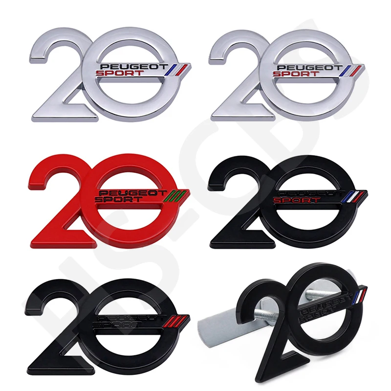 Emblema Metálico para Parrilla Delantera y Pegatinas para Maletero Trasero para Peugeot Sport 20th Anniversary 2008 3008 4008 207 206 408 508 405 107 307