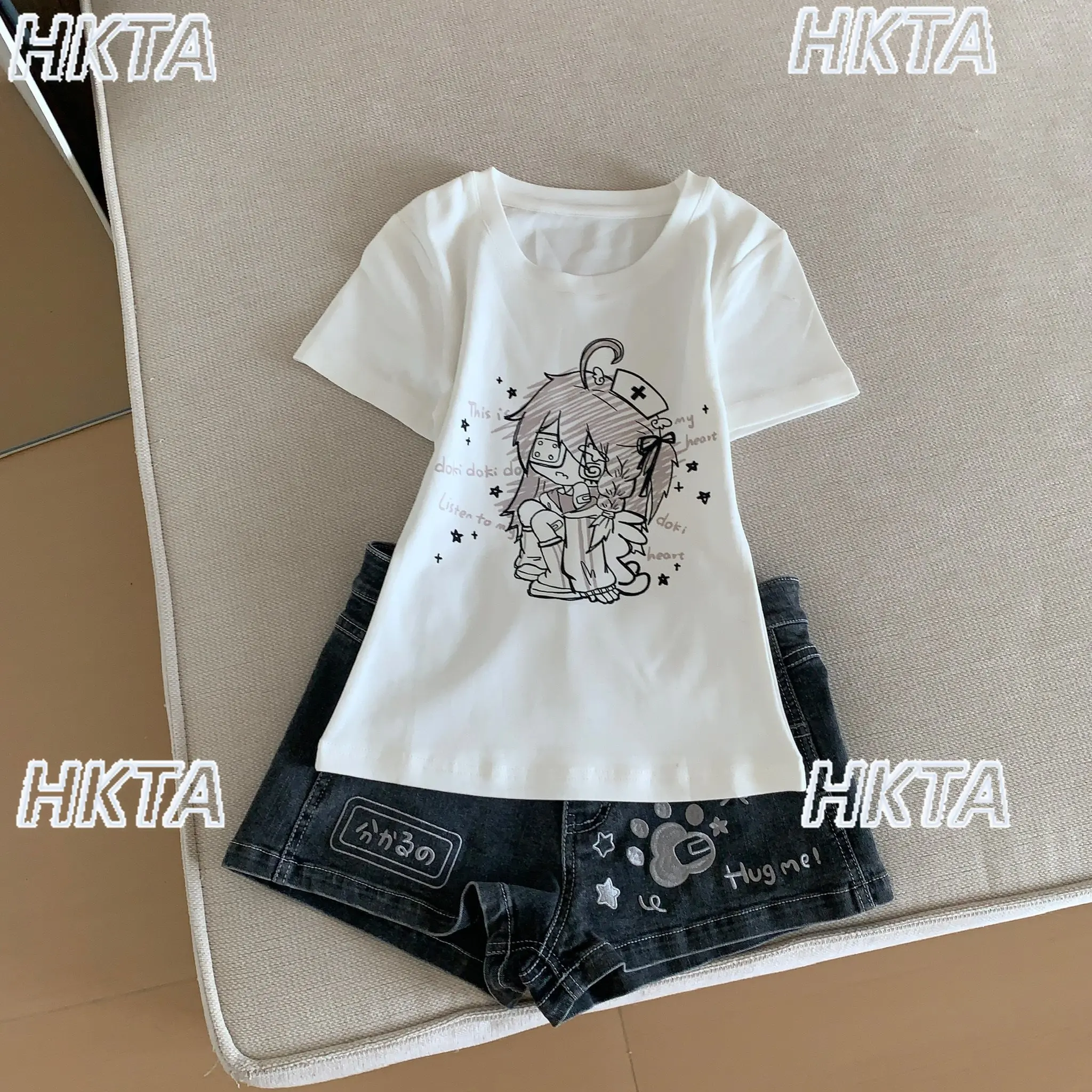 

Punk Fashion White Y2k T-shirt Women Stretchy Slim-fit Versatile Printed Tee New 2026 Summer Short Sleeve Tshirt