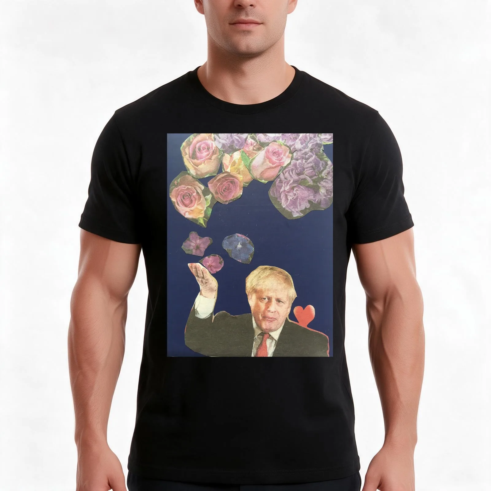 Boris Johnson and flower T-Shirt, Summer Casual Cotton Tee, Oversized Streetwear Tops, Vintage Graphic Print, Unisex Men Women