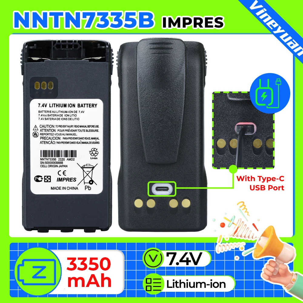 

IMPRES 7.4V 3350mAh NNTN7335B Type-C USB Rechargeable Battery for Motorola XTS1000 XTS1500 XTS2000 XTS2500 PR1500 MT1500 Radios