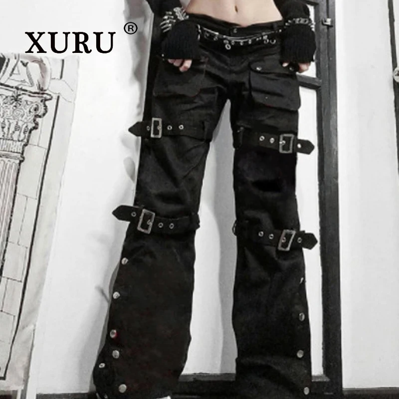 

XURU-Cool Wind Jeans for Women, Long Jeans with Metal Buckle, Design Sense, Europe and The United States, New, N5-hg533