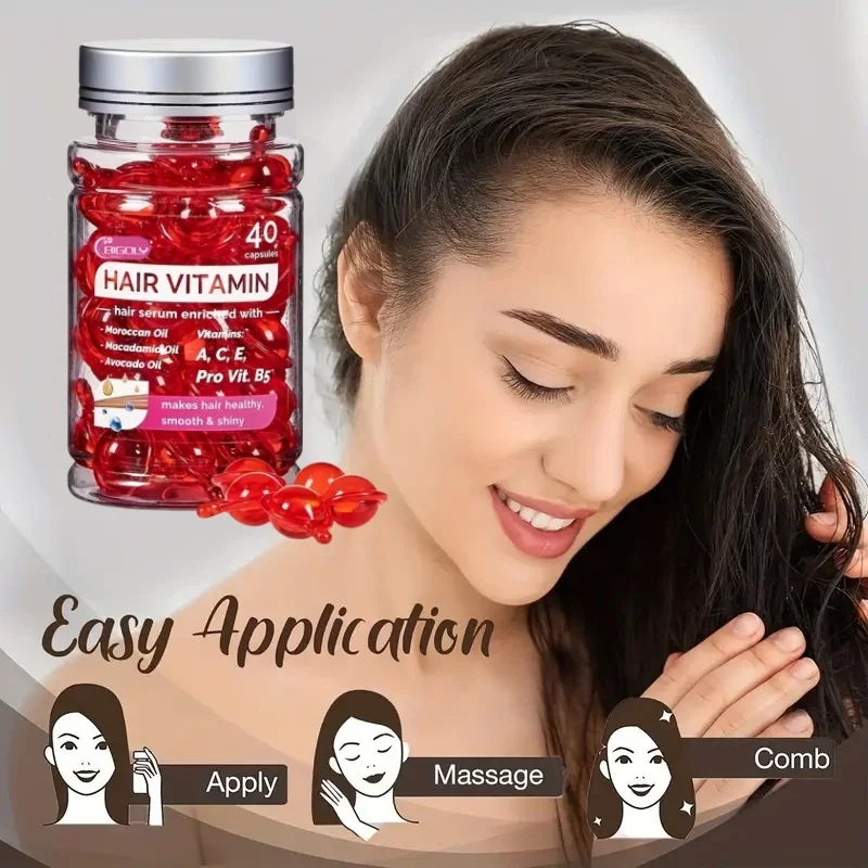 40Pcs Vitamin Hair Care Essence Capsules, Refreshing and Non-Greasy, Easy to Absorb, Moisturize Dry Hair, Making It Smooth, Silky, and Shiny.