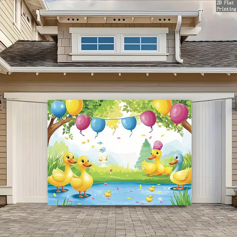 Cute Duck Pond Mural Tapestry Nursery Wall Art Kids Room Decor Nature Scene Whimsical Cartoon Background Hanging Print