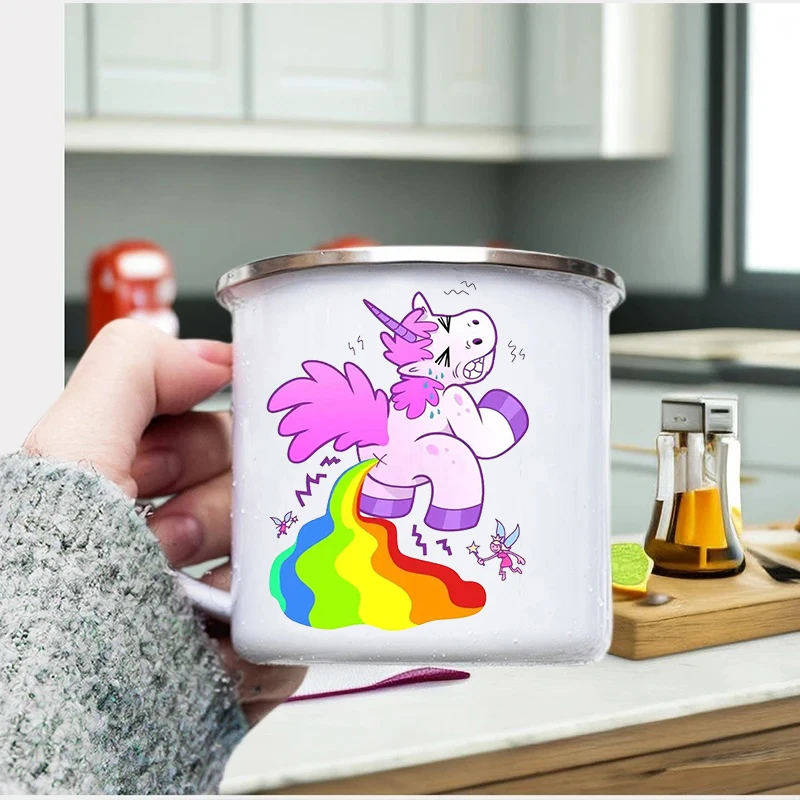 Unicorn Cups Enamel Dachshund Weiner Dog Coffee Mugs Penguins French Bulldog Cups Panda Drinkware Koala Bear Alpaca Tiger Mugs